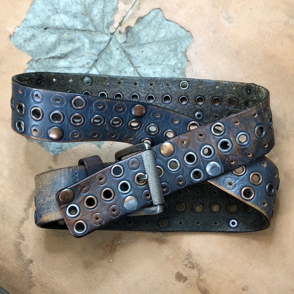 Distressed studded leather belt